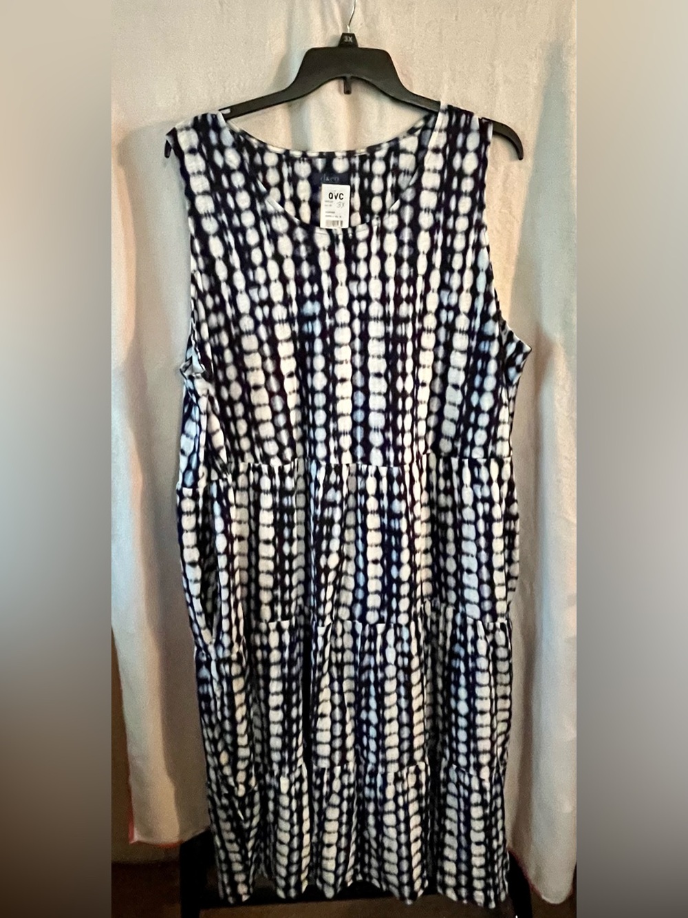 Sleeveless Navy and White Tie-Dye Tiered Maxi Dress